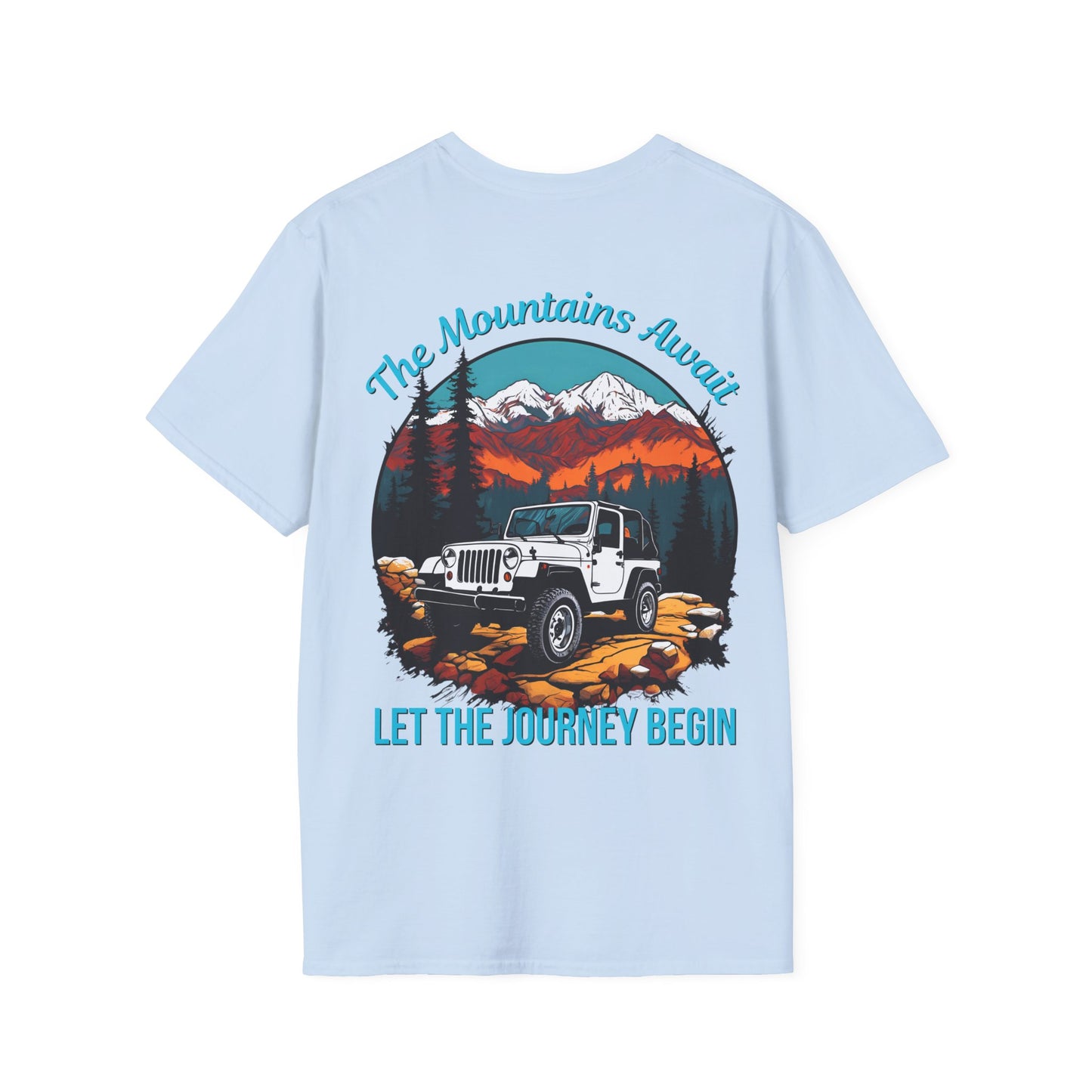 "The Mountains Await" Light Blue Tee